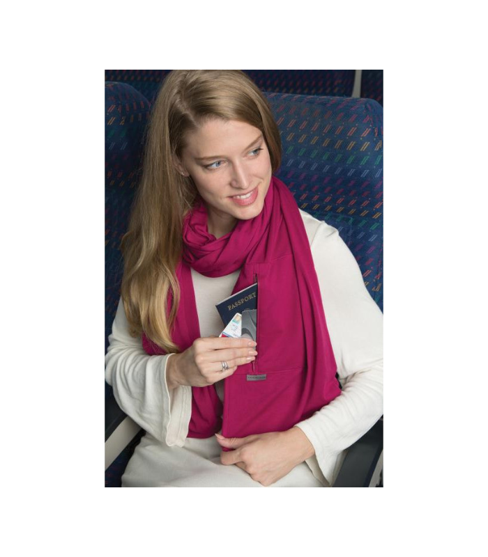 צעיף טיסות Travel Scarf עם כיס מוגן והגנת RFID